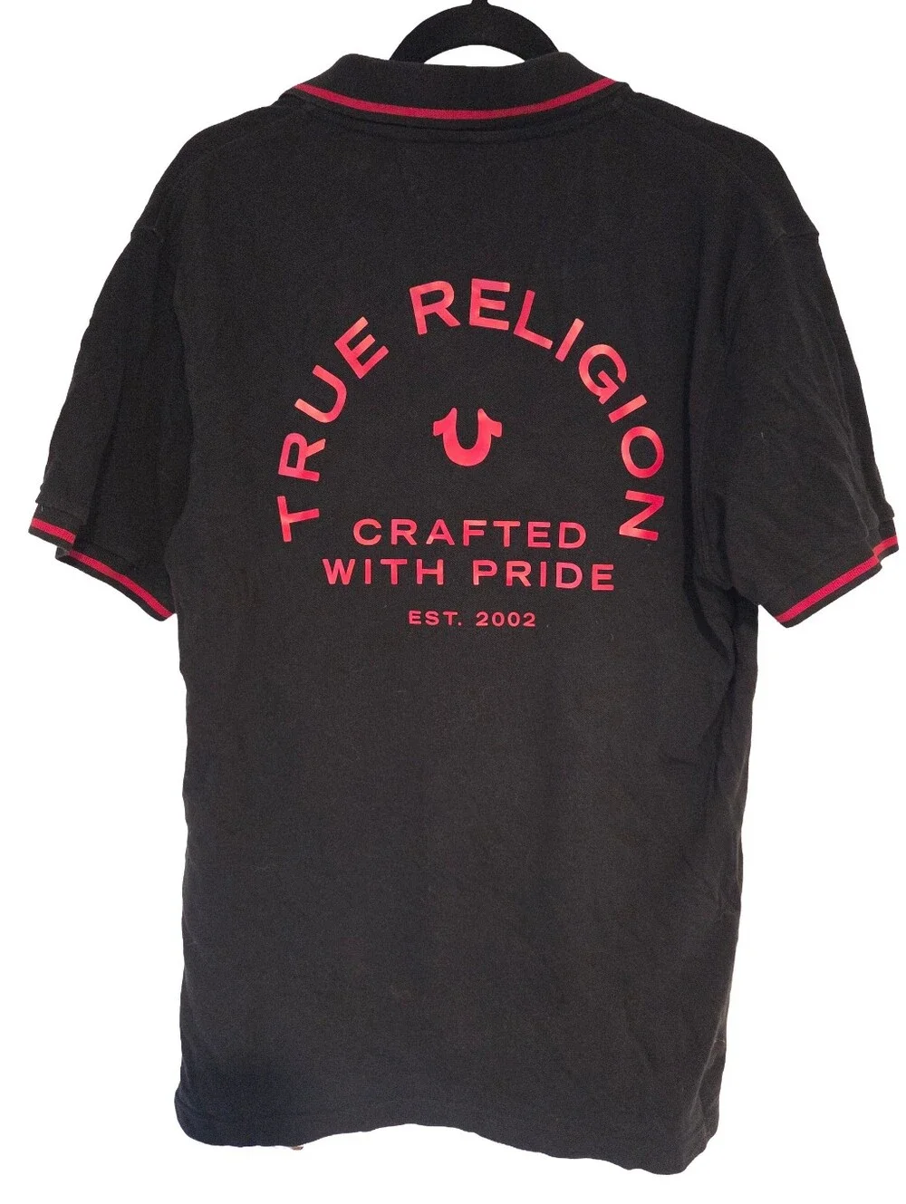 True Religion Black Polo with Red Trim and Logo